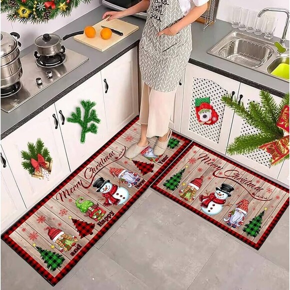 Christmas Kitchen Rugs and Mats Set of 2 Xmas Holiday Christmas Elves - Picture 6 of 8